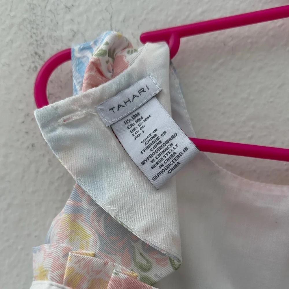 Tahari Pastel Floral Baby Dress with White Bow